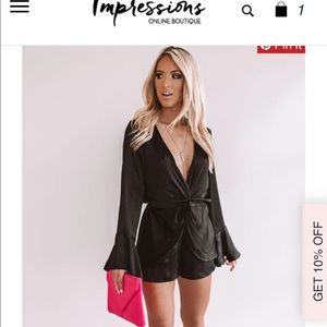 Black satin romper NWOT